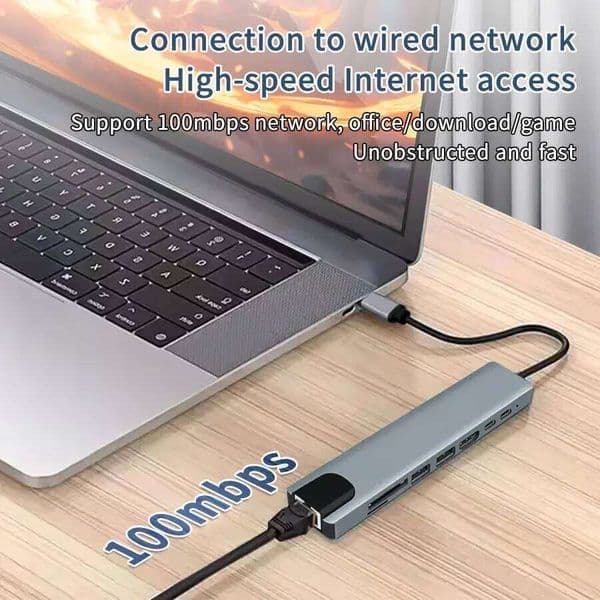 8 in 1 USB HUB TypeC Splitter with 4K HDMI 87W PD C Port Docking Station RJ45 Laptop Adapter for Macbook Air iPad Pro Computer