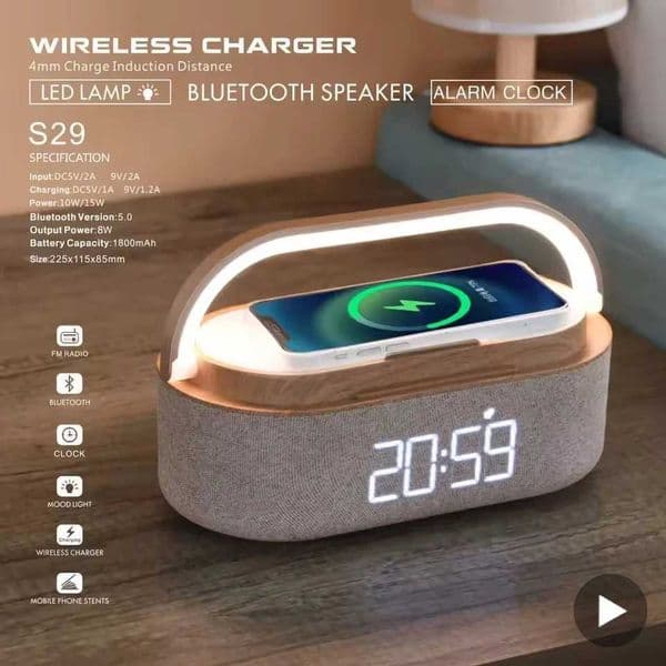 Portable Bluetooth Speaker Wireless Charging FM Radio Alarm Clock Sound Box Music Caixa De Som Charger Lamp Night Light Bocina T260424