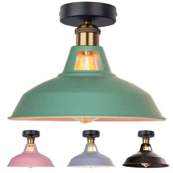 Black Semi Flush Mount Farmhouse Ceiling Light Fixture for Hallway, Porch, Laundry, Foyer, E27 Lamp Base