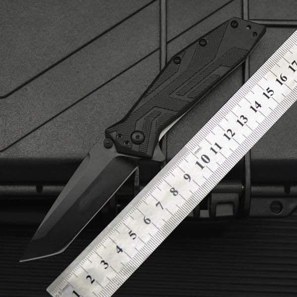 KS 1990 Black knives Folding Knife with 8Cr13Mov Blade and Nylon Fiber Handle - Essential Emergency Tool for Outdoor Hiking Travels