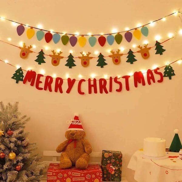 LED String Light DIY Handmade The Holiday Hanging Home Room Background Pull Flag Banner Christmas Pendant