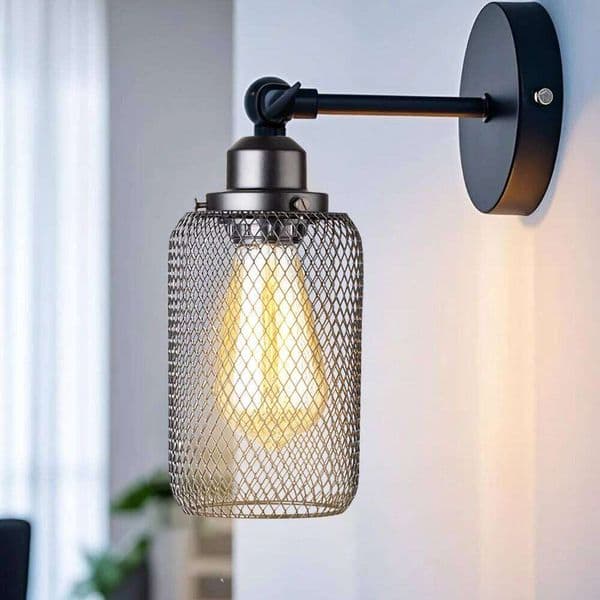 Industrial Sconces Small Farmhouse Wire Cage Lighting Sconce,Retro Wall Lights for Living Room Bedroom Bathroom E27