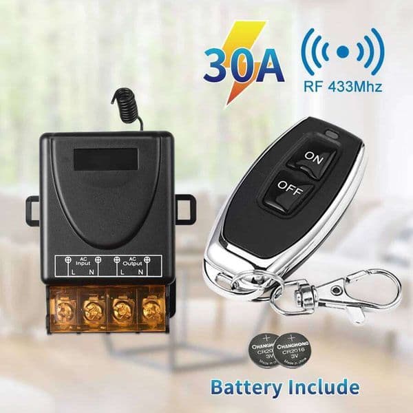 Wireless RF 433Mhz Control Switch AC75-220V 30A Transmitter DC 12V On off Button Remote for Water Pump Motor LED Light