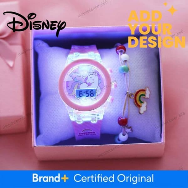 Designer Disney Kid's Luminous Alarm Clock Electronic Multi-Function Color Leisure Sports Electronic Watch Student Watch Send Bracelet Luxury