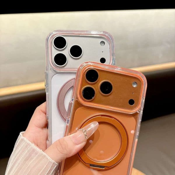 Ice Crystal Magnetic 360-Degree Rotating Stand Case for iPhone 17 Pro Max, Apple 16/15 Transparent Anti-Shock