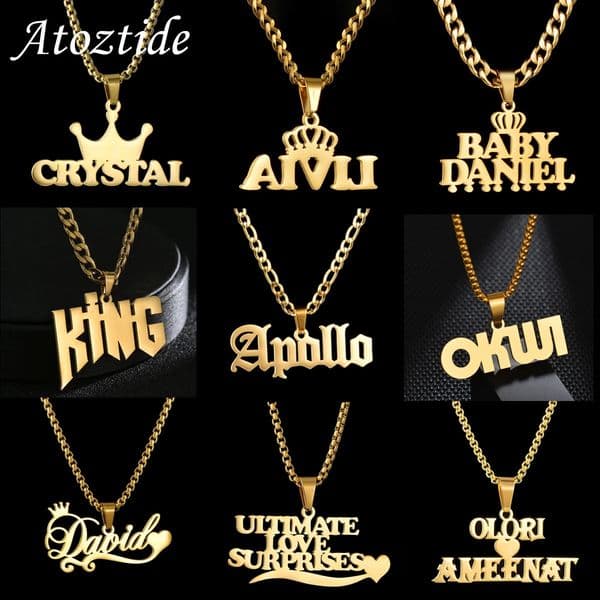 Atoz LC Personalized Custom Names Pendant Necklace Stainless Steel Cuban Thick Chain for Men Women Birthday Jewelry Gift260421