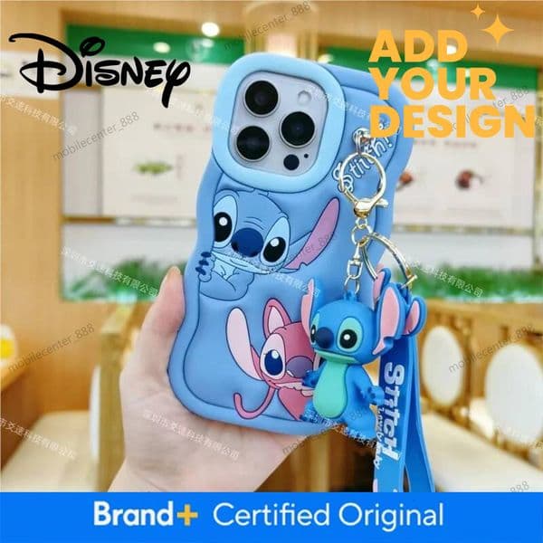 Designer Disney 3D Cartoon Stitch Key Chain Phone Case For Iphone 17 16 Pro Max 15 14 13 12 Mini 11 Pro Max 6 6S 7 8 Plus Soft Silicone Cover. Luxury