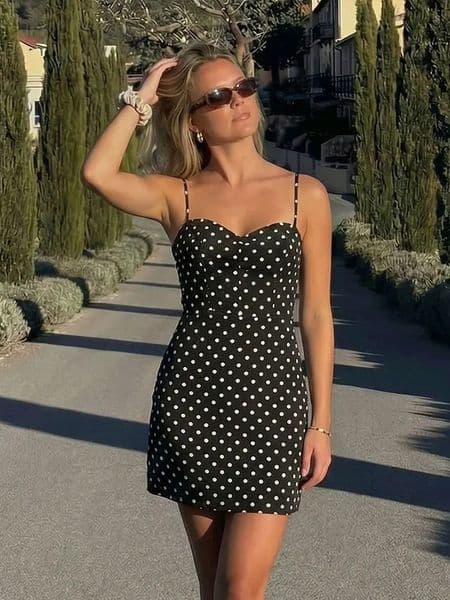 HH Women Fashion Polka Dot Camisole Mini Dress Backless Sleeveless Strapless Desses Summer Elegant Woman Party Evening Dress 260424