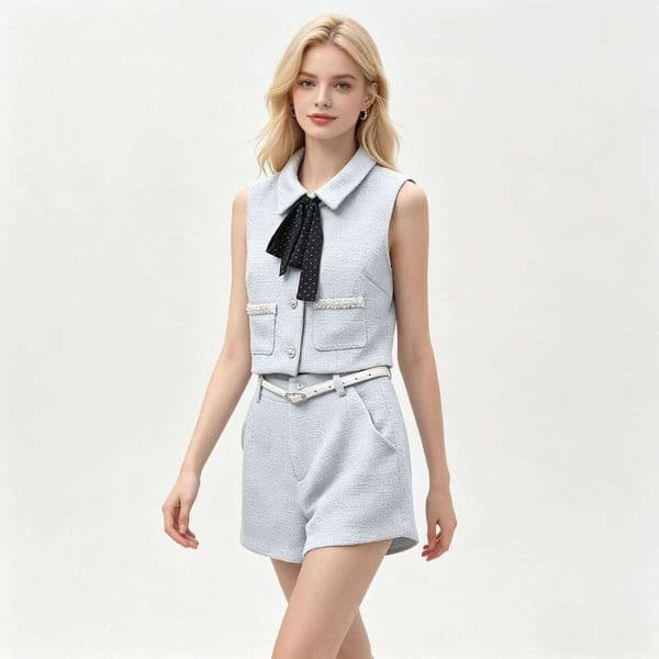 Designer's high-end women's clothing spring new style French youth vest A-line shorts sweet beauty style set