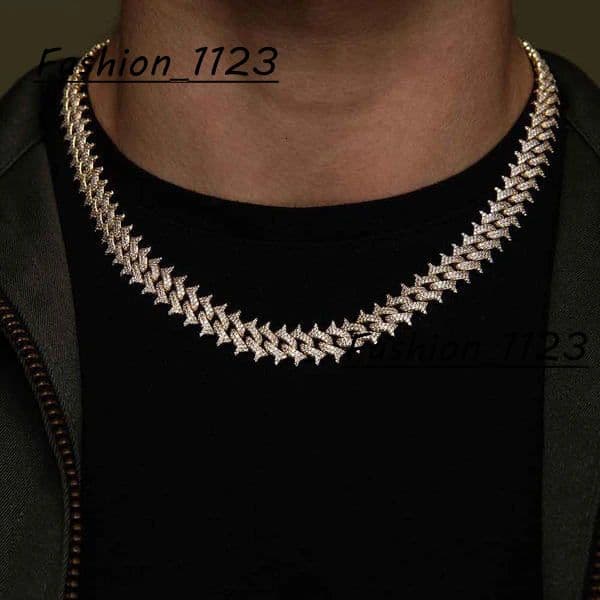 Hip-hop new style 15mm thorned Cuban chain with zircon inlay mens necklace personalized accessory