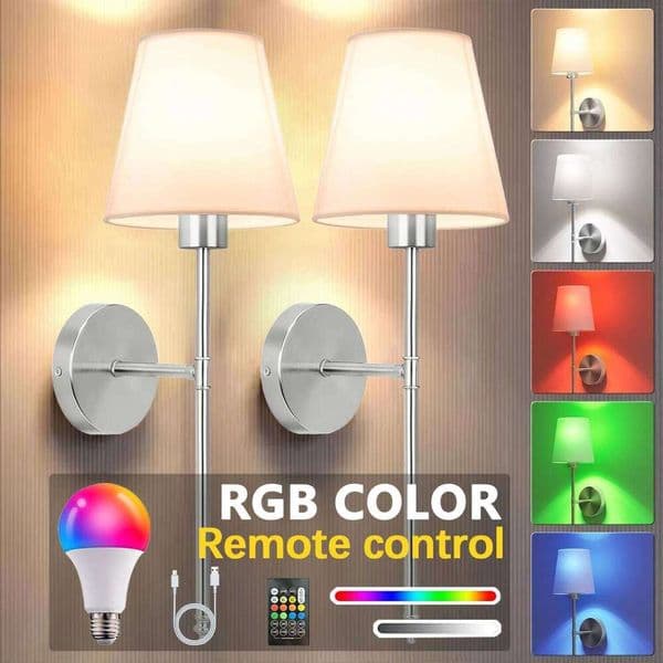 Rechargeable Battery Powered 11Rgb Wireless Light with Remote Control, Dimmable Wall Lamp for Bedroom Living Room
