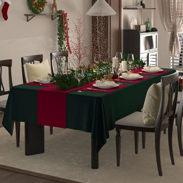 Hunter Green Christmas Tablecloth Waterproof Spillproof Washable Rectangle Table Cloth Cashmere Plain Weave Fabric Table Cover 260423