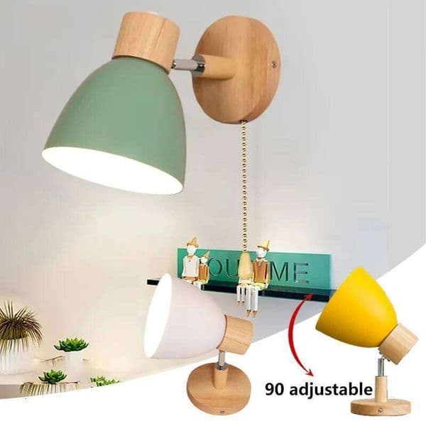 1pc Wooden Lamp With Switch Nordic Wall Sconce For Bedroom Living Room E27 Base Home Lighting Macaroon Colorful Steering