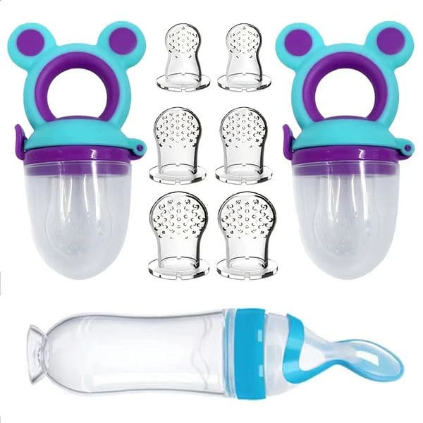 9pcs Feeding Cutlery 1 Silicone Bottle with Spoon and Suction Cup for Rice Ce 2 Fruit Feeders6pcs Nipples3 Size 260424