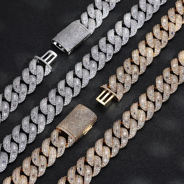 2026 New high-quality stacked square diamond 20mm bubble chain necklace hip-hop trendy street accessory