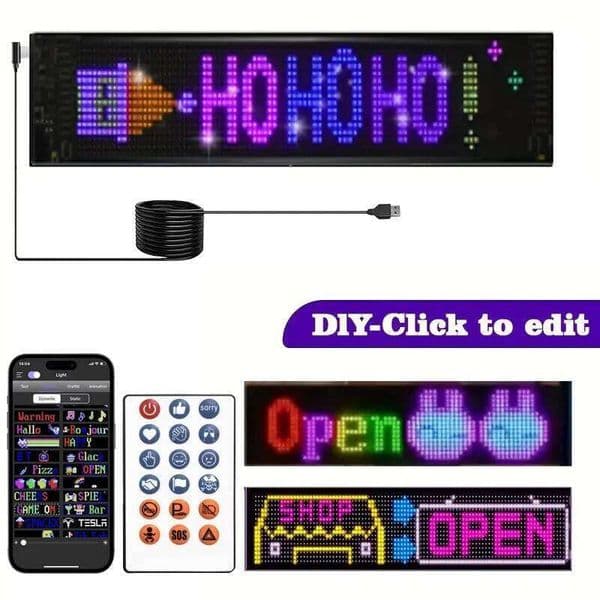 USB Powered LED Display Sign App Control DIY Programmable Scrolling Light Portable Dimmable Customizable Ideal for Party Wedding