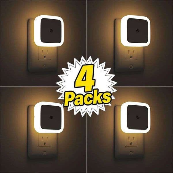 Dusk to Dawn Light Plug in,4-Pack LED Warm White Lights for Wall Outlet,Automatic Night Lamp,Bedroom,Bathroom,Kids