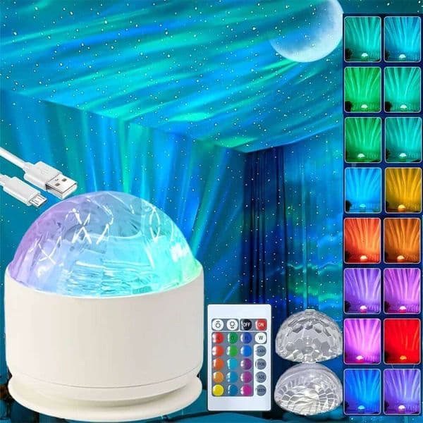 LED Galaxy Projector Northern Aurora/Water Ripple USB Plug Night Light with Remote 7 Modes Kids Room Party Decoration Gift
