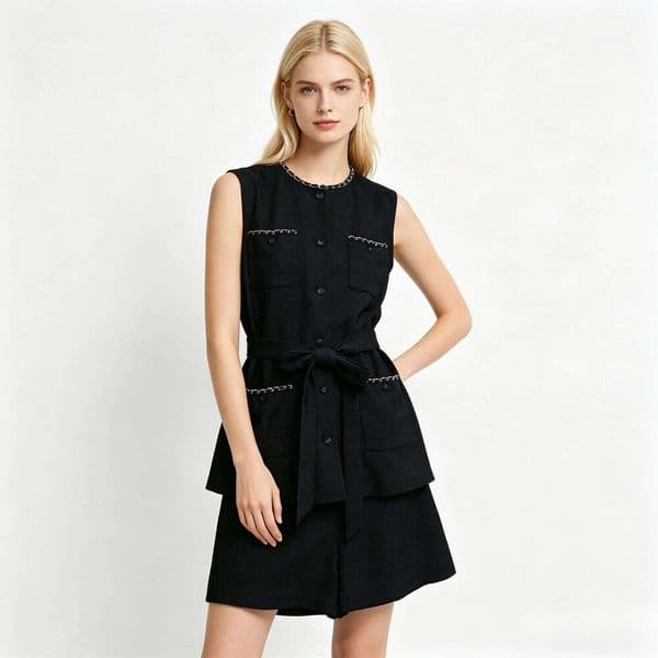 Designer high-end women's fashionable summer new style French chic waist waist vest+women's shorts set