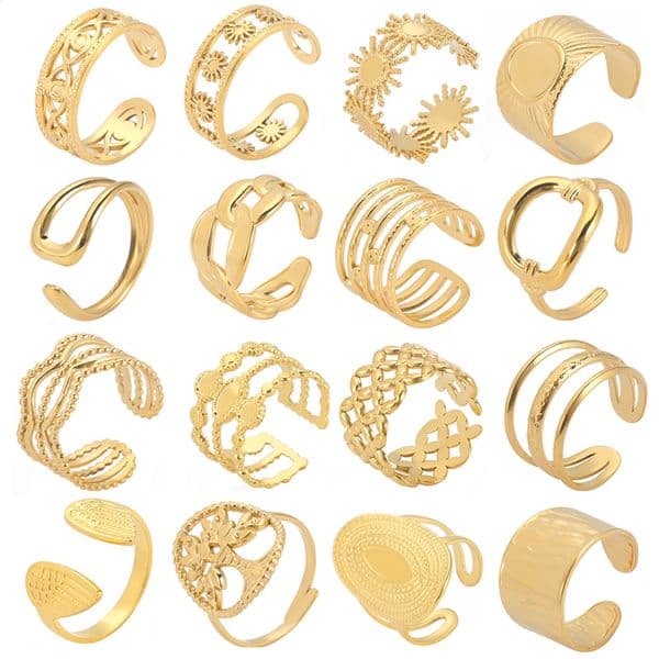 Stainless Steel Gold Color Adjustable Ring Geometric Sun Tree of Life Open Finger Rings 2026 Jewelry Gift Wholesale 260423
