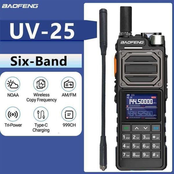 Baofeng UV-25 Air Band Walkie Talkie Wireless Copy Frequency NOAA Type-C Charger AM Long Range UHF VHF 999CH Ham Two Way Radio 26Y0427