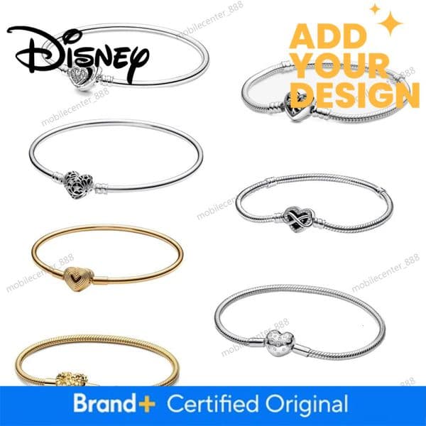 Designer Disney Jewelry New Hot Selling 925 Silver Heart-Shaped Buckle Snake Chain,Sparkling Zircon Original Bracelet,Women's Fashionable Luxury Jewelry Luxury
