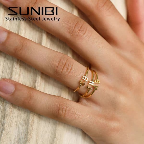 SUNIBI Initials Custom Rings for Women Stainless Steel Name Jewelry Open End Ladies Support Wholesale 260427
