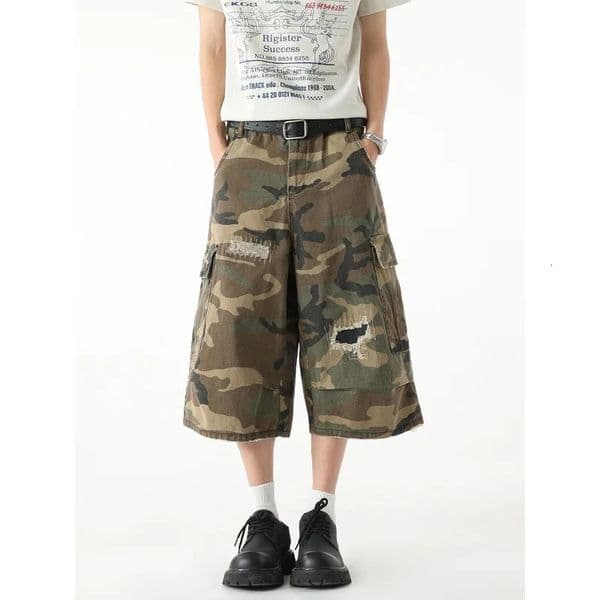 Mens shorts summer casual loose camouflage shorts streetwear hip-hop trend camouflage workwear casual shorts mens clothing 260427