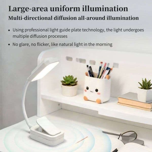360° Gooseneck Touch Dimmable LED Desk Clip On Rechargeable Reading Light Eye Protection Bedside Table Study Lamp Type-C