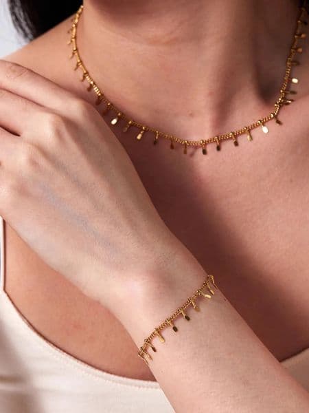 Stylish Minimalist Waterproof Stainless Steel PVD Platting Shiny Sleek Sequins Tassel Anklet Bracelet Women Fashion Jewelry Gift 260427