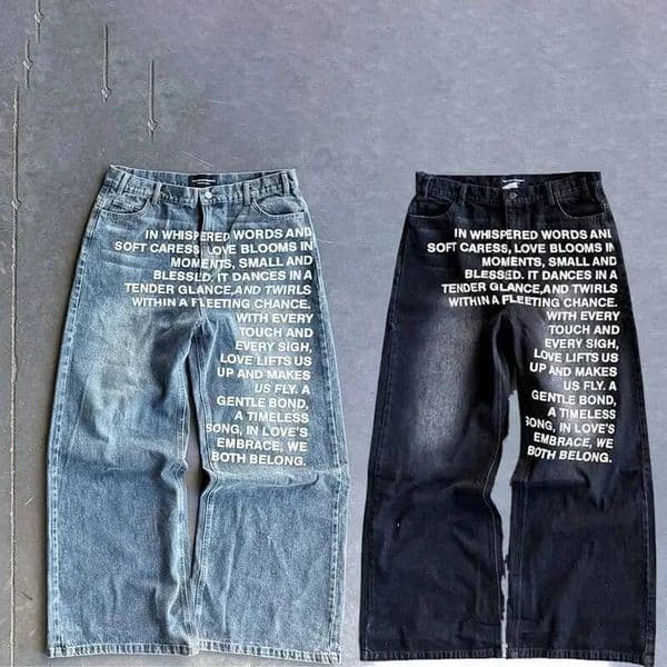 Deeptown Vintage Letter Print Women Man Jeans Y2k Harajuku Washed Wide Leg American Style Denim Pants Baggy Hip Hop Streetwear dongdumaoyi