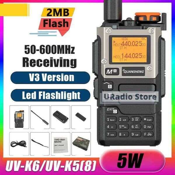 QUANSHENG UV-K5(8) Walkie Talkie V3 Version UV-K6 2MB Memory 50-600MHz Air Band 5W Two Way Radio Type-C Wireless Copy Frequency 26Y0427