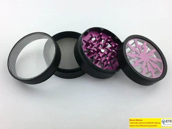 Tobacco Smoking Herb Grinders Four Layers Aluminium Alloy Grinder 100% Metal Dia 63mm Have 5 Colors With Clear Top Window Lighting Grinder LL Tax Duty Free