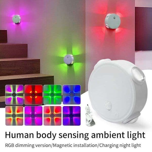 Magnetic Rechargeable RGB Cat Eye Wall Lamp 4-Headed Motion Sensor Night Light 3 Color Wireless for Bedroom Stair Bedside Closet