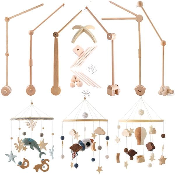 Baby Wooden Bracket Bed Bell 0 6 Months Toy Accessories Hanging Soft Mobile On Decoration Crib w260424