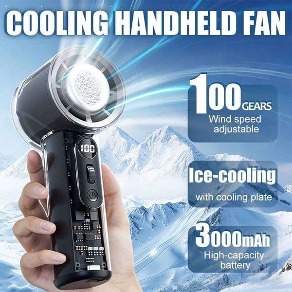 1PC 100-level High Speeds Handheld 3000mAh Rechargeable USB Fan, with Ice Cooling, Portable Fan for Outdoor Activities Use