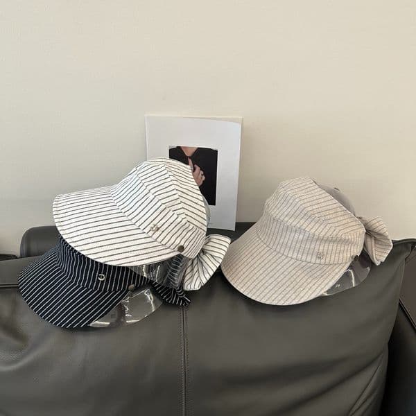 Women Striped Bowknot Sun Visor Hat Summer UV Protection No Top Baseball Cap Designer Luxury Spring Visors Luxe Beach Travel Sun Hat Outdoor thumbnail 2
