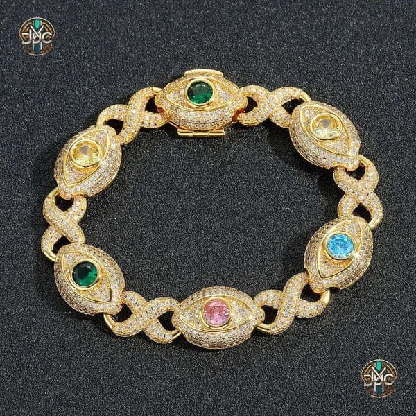 Cross-Border Hip-Hop 14mm Eye Infinity Colorful Zircon 8-Word Cuban Chain Creative Niche Men's Bracelet