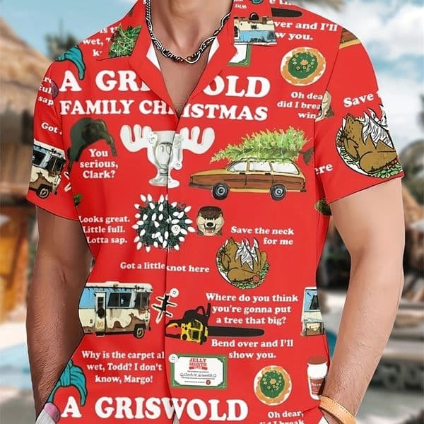 Mens Summer Fashion ChristmasThemedA llOverPr intSh ortSleeveShi rtGri swoldFam y260424