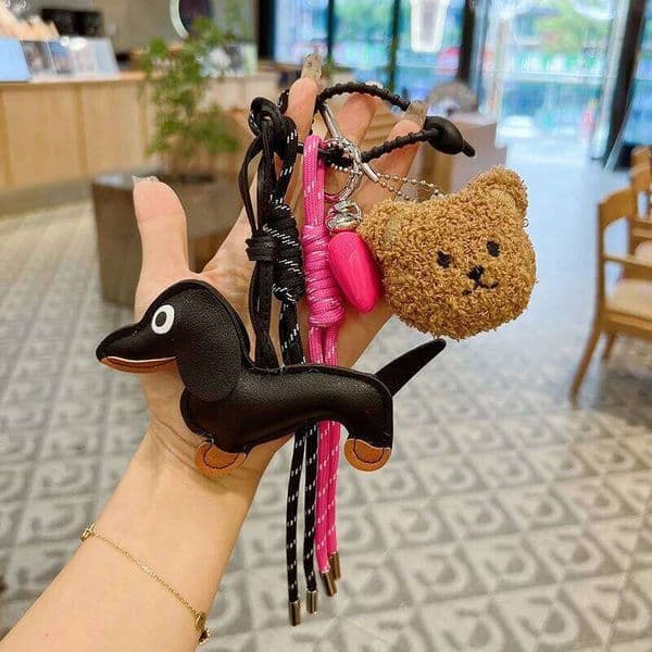 Vintage Dachshund Dog Keychain with Nylon Braided Rope PU Materials Elkegant Charm for Bag and Keys Decoration Daily Use 26W0427