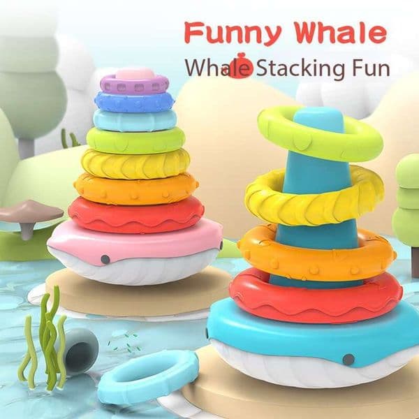 Baby Rainbow Stacking Tower Ring, Toddler Early Education Toy, Fun Colorful Building Ring for 6-12 Months Infants