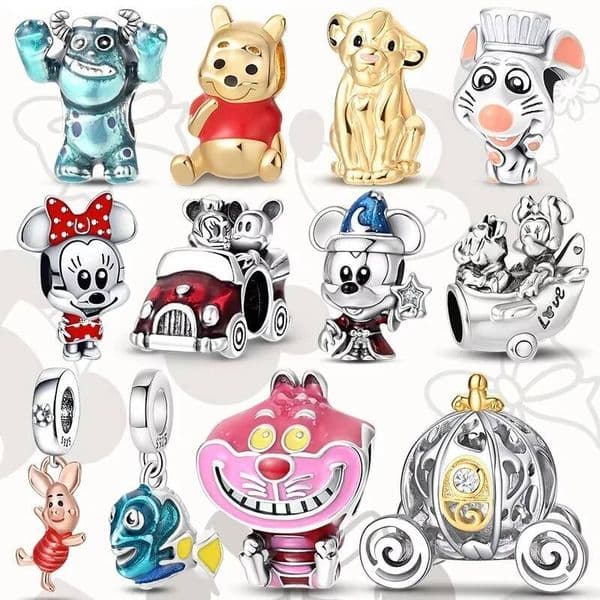 new Disney 925 Silver Mickey Minnie Stitch Pumpkin Carriage Pendant beads Fits 3mm Bracelet Necklace, Womens DIY Jewelry Gifts