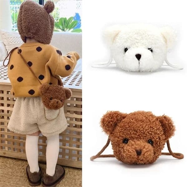 Cartoon bear messenger bag female plush bag simple ins one-shoulder small bag student cute girly backpack 260424