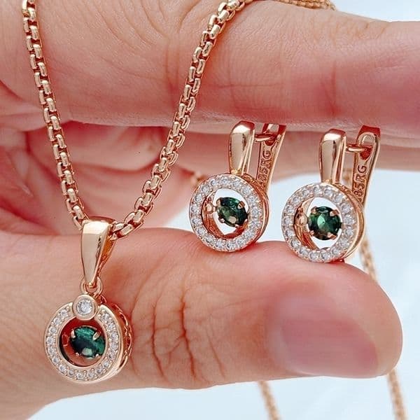 Kinel 585 Rose Gold Color Bridal Wedding Jewelry Sets Natural Zircon Geometry Ring Earrings Necklace for Women Fine Jewelry 260424
