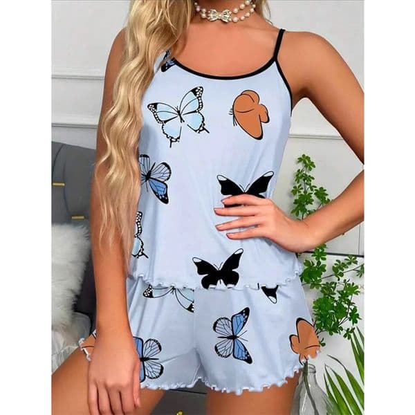 26ss Women's Butterfly Print Set European And American Style Comfortable Fashion Camisole Vest Shorts Loungewear Suitable For Outerwear