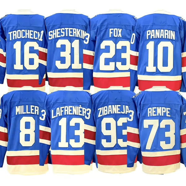 New York 10 Artemi Panarin 93 Mika Zibanejad 8 Miller 31 Igor Shesterkin Top Quality Men Ice Hockey Jerseys Shirts Blue