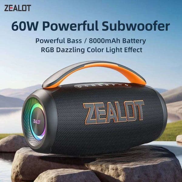 Zealot-P12 60W Portable BT Speaker with IPX6 Waterproof, Comfortable handle,Controllable lighting,TF,USB 26L0427
