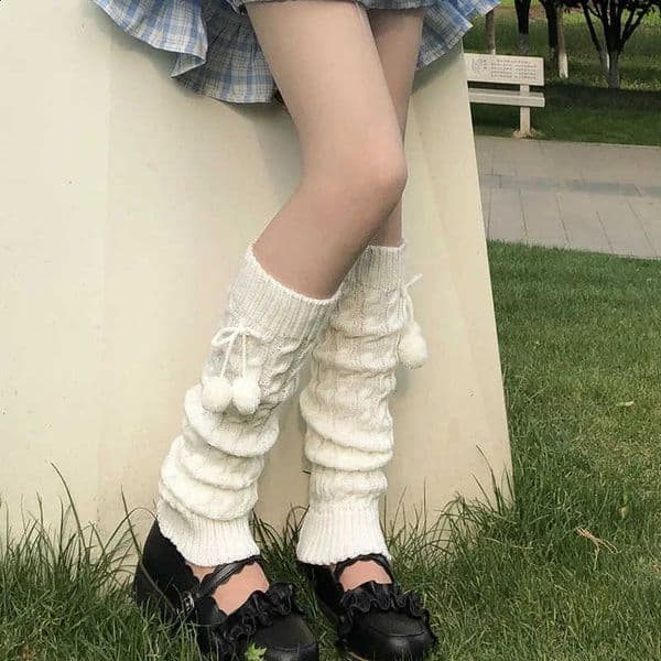 Winter Japanese Style Warm Socks Lolita Leg Knitted Wool Ball Foot Covers Warmers With Balls For Women 250910BJ