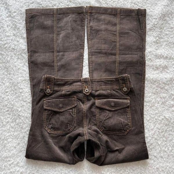 Women's Jeans Y2K Brown Flared Multi Pockets Womens Clothing Goth Retro Low Rise Denim Trousers Harajuku Girl Sexy Slim Jean Pants