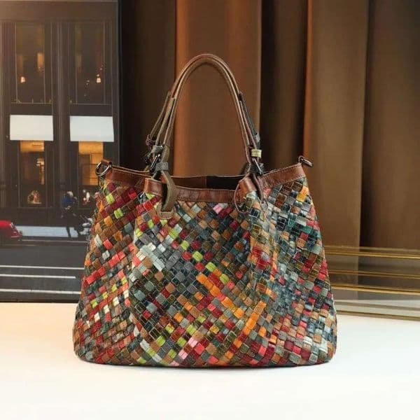 New Handbag Made Of Genuine Leather Hand Woven Single Shoulder Crossbody Color Spliced Women's Bag Xiu Lai Si
